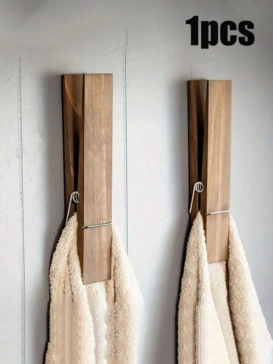 1pc Oversized Wooden Clothespin Towel Rack, Farmhouse Style Wall Mounted Towel Holder, Multi-Functional Home Laundry Decor, Towel Rack Or Hook | Bathroom Accessories Wall Decor - Nhiều màu - Xem 1
