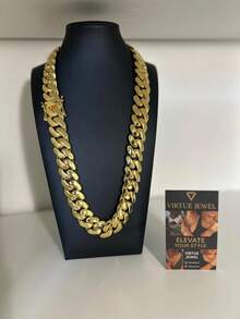 20mm 316L Stainless Steel Miami Curb Chain Nekclace Or Bracelet  For Men Jewelry Cuban Link Chain Necklaces For Men Gold Chain Cuban Link Chain Women Baddies Chain Accessories Suitable As Valentine's Day Gift, For Party And Daily Wear Auspicious New Year Gifts - 20毫米(0.78吋) - 查看 7