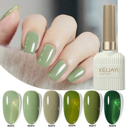  XEIJAYI 6支装15ml绿色凝胶指甲油套装，持久流行色凝胶指甲油套装，可卸UV/LED凝胶指甲油，适用于家庭美甲沙龙夏季DIY美甲