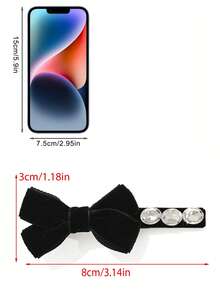 1个复古优雅女士天鹅绒水钻蝴蝶结发夹，适合日常佩戴，甜美校园风，情人节必备，蝴蝶结发夹，发卡，校园用品，大学，冬季女装，蝴蝶结，可爱，派对造型，发饰 - 黑色 - 查看 4