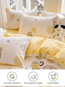1 chiếc vỏ gối in hình hoa và cún con màu vàng kem, phù hợp với các cỡ giường đơn, đôi, cỡ Queen, cỡ King, mùa xuân/hè. - Nhiều màu - Xem 2