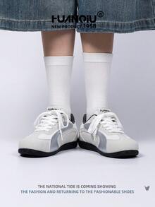 HUANQIU 2025新款女鞋女鞋滑板鞋一双时尚休闲透气办公户外运动鞋多功能轻便舒适德国鞋赛车鞋休闲鞋跑步鞋灰色四季鞋