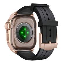 Full Protection Watch Band For Series 10 (46mm/44mm/45mm), Compatible With Series 9/8/7, Luxury Metal Case, Durable Silicone Strap With Metal Buckle, Suitable For Daily Wear, Ideal Gift For Men - Black + Rose Gold - View 6