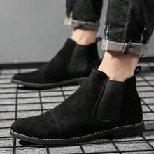 Black Suede Classic Chelsea Boots For Men, Minimalist & Fashionable, Comfortable Non-Slip, Slip-On Design, Retro British Style Pointed Toe Leather Boots, Essential For Autumn