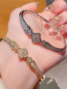 闪亮优雅时尚女士不锈钢方晶锆石手链套装，适合庆典、派对、日常佩戴以及作为礼物赠送朋友 - 彩色 - 查看 9