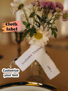 定制布艺婚礼座位卡/布艺饮料名牌/伴娘卡/定制婚礼座位卡/伴娘，亚麻婚礼座位卡，定制现代宾客卡，白色棉布上印制的布艺饮料名牌 - 彩色 - 查看 4