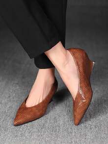 1 Pair Solid Color Fashionable PU Leather Animal Print Women Wedge Heel Shoes, Suitable For All Seasons - Brown - View 4