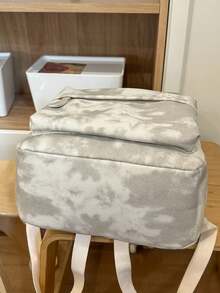 Mochila de gran capacidad con estampado de letras de unicolor y teñido anudado, mochila escolar - Beis - Ver 8