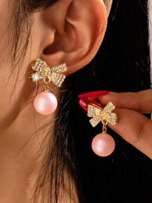 1 Pair Of Faux Pearl Studded Earrings With A Niche Design Sense, Light Luxury Christmas European And American Style Earrings, Bridal Earrings, Suitable For Wedding, New Year, And Party Wear (Without Card)