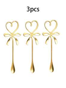 1 Piece/3 Pieces/6 Pieces Coffee Spoon, Long Handle Dessert Spoon, Heart Butterfly Coffee Spoon, Heart Bow Hanging Cup Spoon, Stainless Steel Coffee Stirring Spoon, Table Spoon, Stainless Steel Heart Bow Spoon, Stainless Steel Honey Spoon, Baking Spoon, Ice Cream Spoon, Heart-Shaped Design Spoon, Cute Spoon, Tea Spoon,
