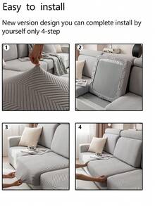 1 pièce Housse de canapé extensible, housse de siège de canapé antidérapante et couvrant entièrement, convenant pour toutes les saisons, housse de canapé en tissu épaissi, lavable en machine, anti-poussière, adapté aux animaux de compagnie, protecteur de canapé décoratif, réglable pour canapé d'angle, chambre à coucher, bureau, salon, canapé en L et canapé 1/2/3/4 places - Gris pâle - Voir 11
