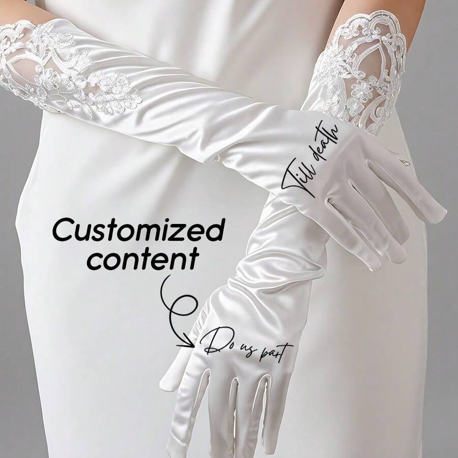 Customized Wedding Gloves, Long Sleeve White Wedding Gloves, Bride Customized Letter Gloves, Customized Wedding Long Gloves, Bridal Gloves, Evening Gown Gloves, Elbow Length Formal Gloves, Customized Bridal Accessories, White Customized Bride Lady Gloves, Ivory Evening Gown Gloves, Formal Dance Gloves, Opera Gloves, Customized Bridesmaid Gloves, Customized Bridesmaid Name Gloves - White - View 1
