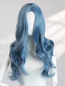Perruque longue ondulée bleue de 22 pouces en fibre synthétique résistante à la chaleur. Idéale pour Halloween, costume, fête, déguisement, jeux de rôle, Halloween. Fabriquée entièrement à la machine pour les rassemblements quotidiens. Cheveux synthétiques doux et naturels de haute qualité pour femmes. Noël - Bleu azur - Voir 3