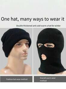 1pc Winter Warm Ski Face Mask, Unisex Windproof FaceCover For Riding,3-Hole Knit Balaclava Hat, Suitable ForSkiing Sports