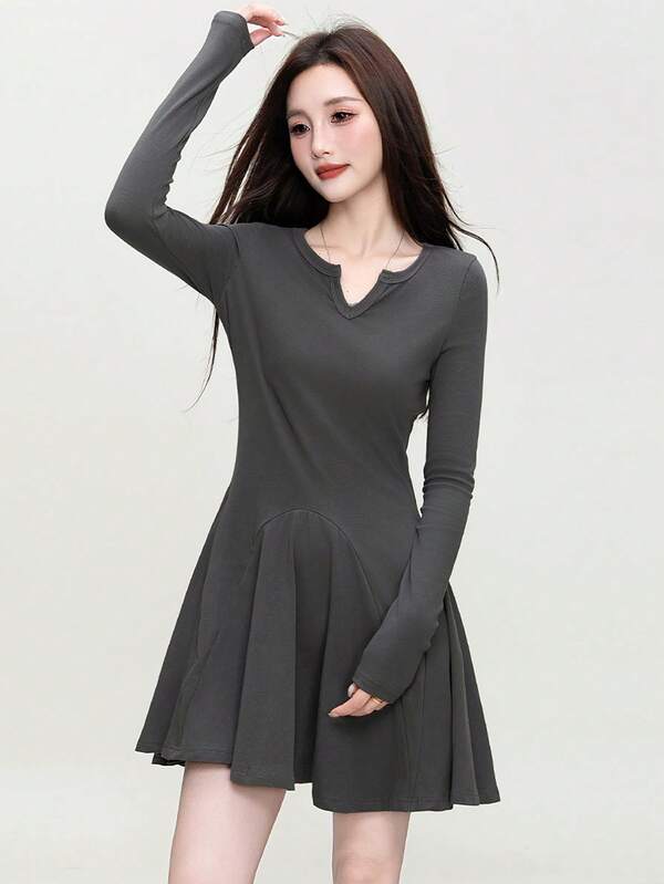 Sexy Long Sleeve Dress, 2025 Autumn Fashion V-Neck Comfortable Versatile Slim Fit Women Short Dress