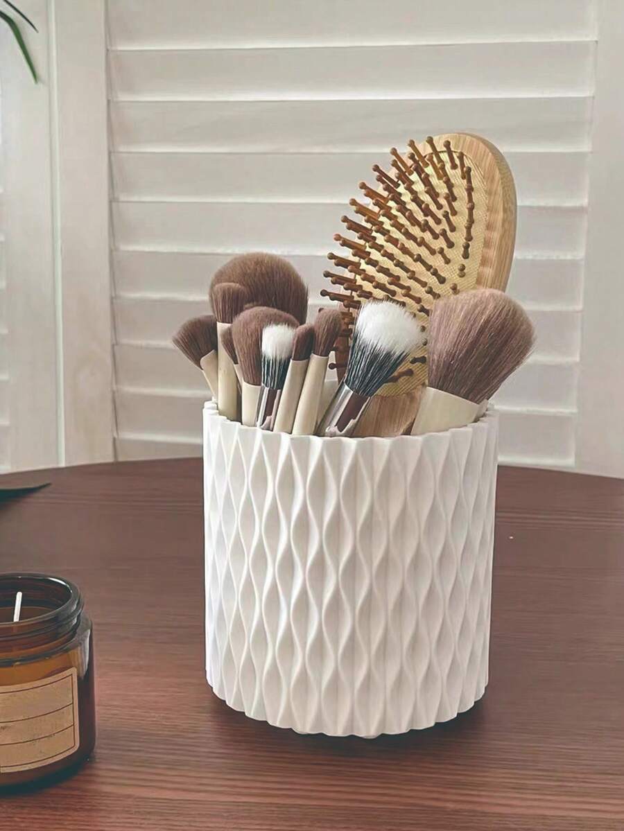360 ° Rotating Makeup Brush Storage Rack - Plastic Makeup Organizer, Smooth Surface - No Installation Required Desktop Storage Container, Suitable For Brushes, Lipstick, Eyebrow Pencil - Multi Functional 5-Grid Pen And Makeup Display Box, With Special 360 ° Rotation Function