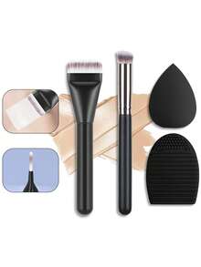 4件套多功能化妆刷套装 - 平头粉底刷 + 遮瑕刷 + 刷子清洁器 + 化妆海绵，旅行必备化妆工具，化妆刷套装，化妆刷套装，化妆刷套装，全套化妆工具，化妆刷套装，全套化妆工具，化妆刷套装，化妆刷套装，化妆礼盒套装 - 彩色 - 查看 17