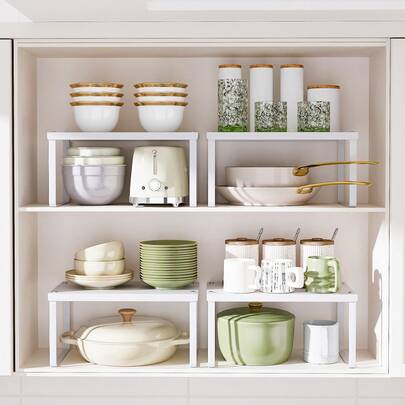 2 PCS Cabinet Organizer Shelf,Kitchen Cabinet Organizer,White Cabinet Shelf,Metal Kitchen Storage, Spice Rack, Stackable, Expandable ,Space-Saving Spice Racks With Painted Finish, Kitchen Organizers And Storage, Versatile Shelving Unit, Modern Aesthetic For Kitchen Cabinet, Home Organizer, Home Decor, Party & Christmas Storage