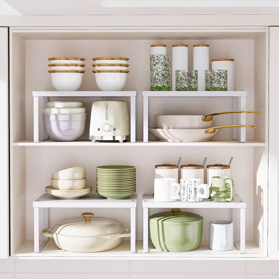 2 piezas Estante organizador de gabinete, Estante organizador de gabinete de cocina, Estante de gabinete blanco, Estante de almacenamiento de metal para cocina, Estante para especias, Apilable, Expandible, Estante para especias ahorra espacio, Organizador de cocina, Unidad de estantería multiusos, Organizador moderno y elegante para gabinete de cocina, Estante de almacenamiento para el hogar, Decoración del hogar, Organizador para fiestas y Navidad - Multicolor - Ver 1