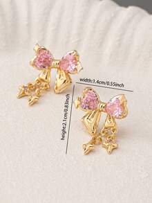 1 Pair Pink Zirconia Bow Star Earring Women Minimalist Bowknot Earrings Jewelry