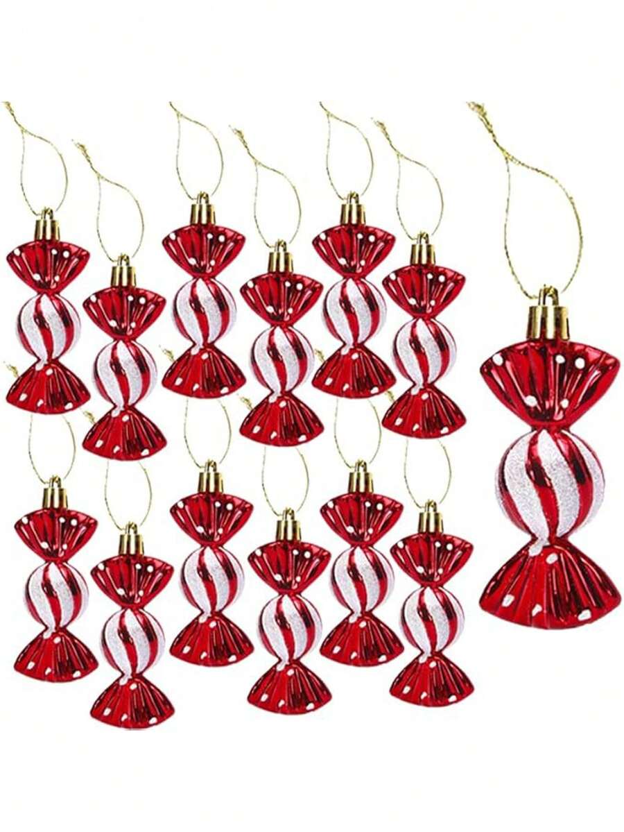 6pcs Christmas Candy Decorations, Hanging Flash Candy Decorations, Christmas Tree Mint Decorations, Christmas Candy Decoration Set, Christmas And Halloween Decorations With Gold Rope, Christmas Tree Decorations, Christmas Party Gifts, Festival Decorations, Candy Decorations (Mixed Colors, Red, Gold, Champagne, Rose Gold, Silver)