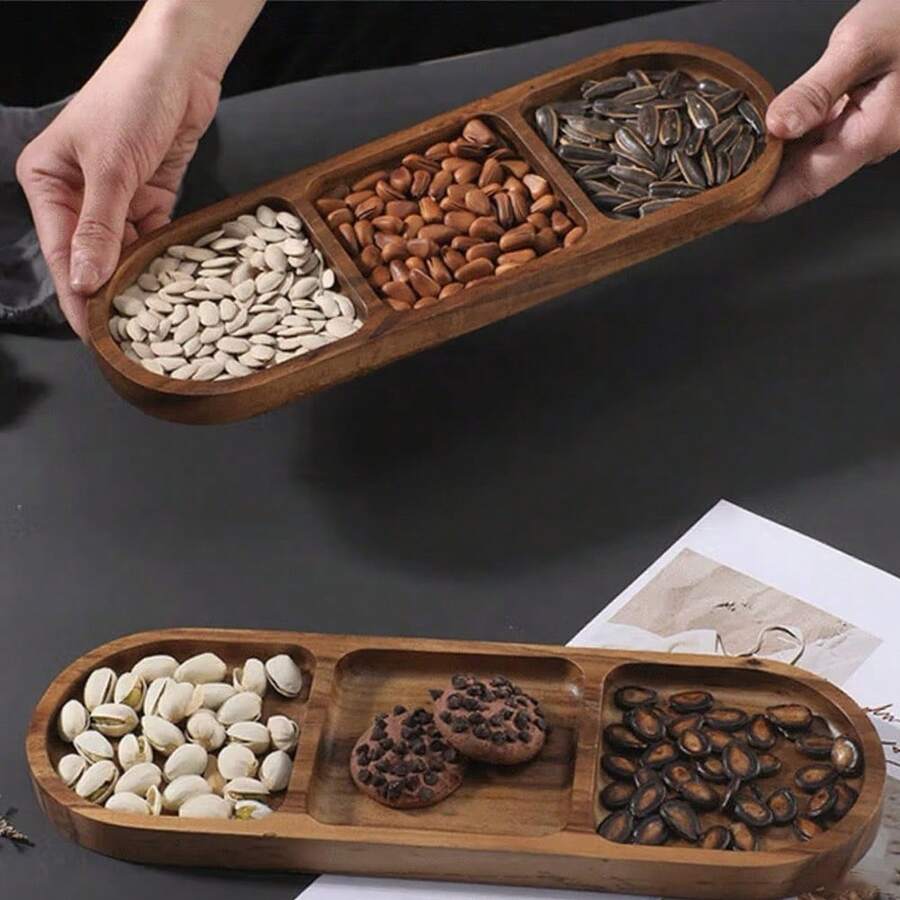 1/2/3pcs Premium Acacia Wood Trays - Oval Multifunctional Trays For Fruit, Cheese, Charcuterie, Steak, Pizza, Appetizers And Tea Cups, Halloween And Christmas Party Supplies