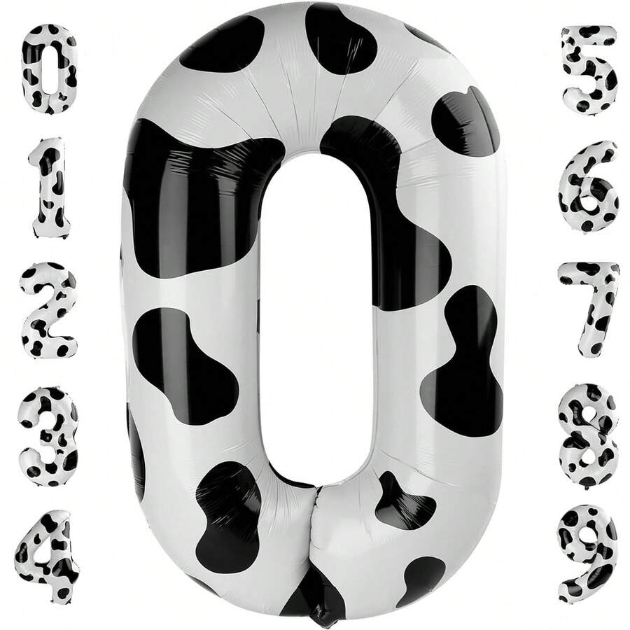 1pc 40-Inch Cow Print Foil Balloon, Large Size Decoration For Birthday, Anniversary, Party - Black and White - View 1