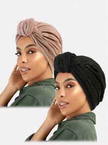 2pcs Women's Knotted Headband, Turban, Pleated Hat Headscarf, Suitable For Spring, Autumn And Winter - Multicolor - View 13