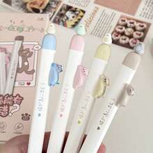 4pcs/Set Cute Cat Design Retractable Ballpoint Pens, Neutral Pens With 0.5mm Refill, Suitable For Students