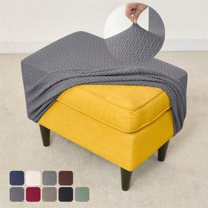 1pc/2pcs Set Solid Color Stretch Footstool Cover, Nordic Jacquard Sofa Footrest Cover, Elastic Foot Stool Protector For Living Room & Bedroom