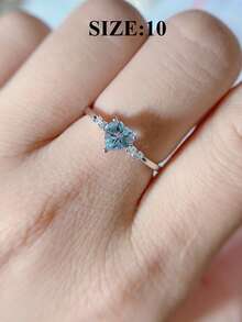 1pc S925 Sterling Silver Blue Zirconia Ring, Elegant & Minimalist Design, Suitable For Girls Daily Wear, Holiday & Party Gift