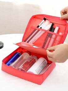 1pc Double Layer Makeup Brush Holder Bag, Multi-Functional Travel Cosmetic Bag, Waterproof Makeup Bag, Large Capacity Makeup Pouch, Portable Cosmetic Organizer Bag For Makeup Brushes, Lipstick, Foundation, Skincare Tools, Double Layer, Large Capacity, Waterproof, Polyester Material, Portable, Foldable, Travel Essential, Holiday Essential, Bedroom Decor, Autumn Decor, Gift For Friends & Teachers, Birthday Gift