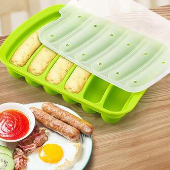 1 Silicone 6-Cavity Hot Dog Mold With Lid - Reusable DIY Handmade Sausage And Ham Maker, Easy To Clean, Suitable For Home Sausage And Cake Baking Molds In Restaurants And Kitchens