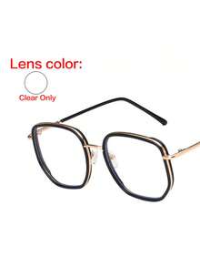 1Pc Fashion Vintage Metal Oversize Square Frame Eyeglasses For Women -Flash Rhinestone,Sparkling Glitter, Chic Lightweight Eyeglasses, High Quality ,Suitable For Daily Use,Phone Computer Reading Goggles