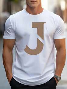 Simplified letters J pattern, Men's short sleeved round neck T-shirt, casual street  summer T-shirt