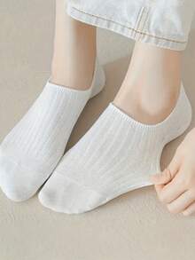 6 Pairs Women's Assorted Color Invisible Boat Socks, Minimalist Style Socks For Girls, Ribbed Texture Detail, Snug Fit Non-, Suitable For Daily Wear With Flats, All Season, Random Colors