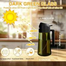 1/2pcs Kitchen Olive Oil Dispenser, 2-In-1 Glass Oil Bottle And Cooking Sprayer, Oil Sprayer For Kitchen Cooking, Air Fryer, Outdoor BBQ, Air Fryer Compatible, Auto Flip Cap, 16oz Olive Green (Light Blocking) With Label Stickers