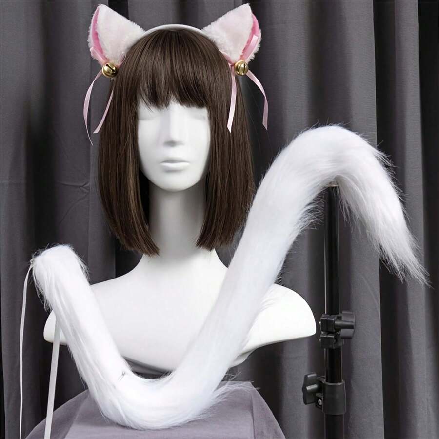 1 peça de acessórios elegantes e fofos para cauda estilo Lolita, acessórios de fantasia de cosplay de rabo de gato de pelúcia, acessórios para festas com animais, presentes, decorações para festas de Halloween em bares e casas noturnas, acessórios para fotografia, acessórios para palco, acessórios para Halloween - Multicolorido - Ver 1