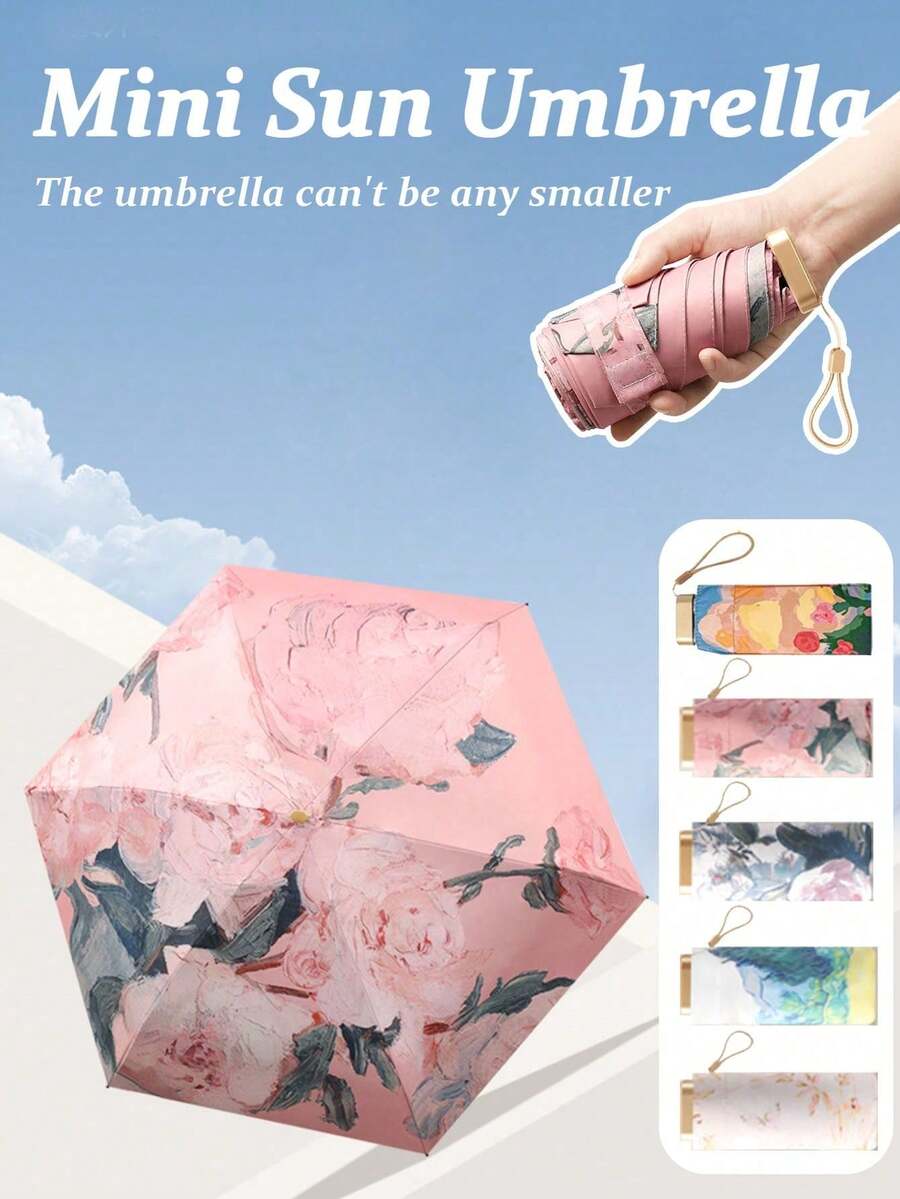 迷你折叠伞，防水便携旅行伞，女士防晒防紫外线伞，遮阳防雨两用，五折超轻便携，迷你旅行伞，防风防晒，99%紫外线防护，男女通用 - 彩色 - 查看 1