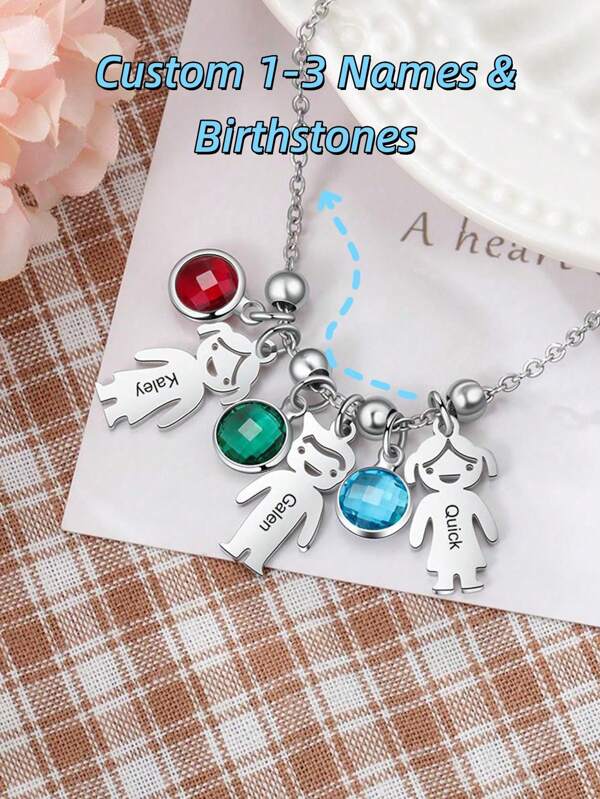 Customized Multiple Name Necklaces, Personalized Boys And Girls Pendant Necklaces With Birthday Stones, Custom Home Gifts,Stainless Steel Jewelry, Valentine's Day/Mother's Day Gift, Gold, Silver, Fashion, Color, Retro, Simple, 2000 Fashion, Personalized, Unique, Ideal Gift, Boyfriend, Girlfriend, Dad, Mom, Family, Friends, Anniversary, Birthday, Graduation Ceremony, Dance, Party, Adjustable