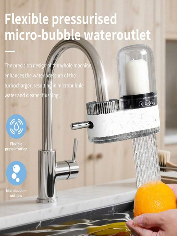 Faucet Water Filter, Easy To Install, Suitable For Home Kitchen And Bathroom, Equipped With 2 Replaceable Cartridges, Detachable Design For Cleaning, Bottle-Shaped, No Electricity Required
