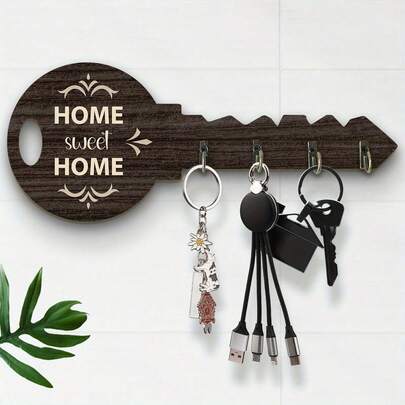 Bohemian-Style Country Wooden Key Holder With Rack And Hook - Easy To Install, Space-Saving Wall-Mounted Organizer, Suitable For Keys, Coats, Etc. - Suitable For Entrances, Kitchens, Offices, Key Hangers
