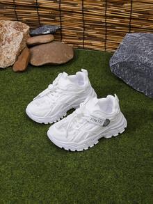 Boys And Girls Breathable Mesh White Sneakers, Elastic Slip-On Sports Shoes For Older Kids, All-Season Casual Running Shoes For Students - White - View 3