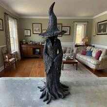 تمثال ساحرة جوتية - قبعة مدببة أنيقة ديكور هالوين، تمثال راتنجي للاستخدام الداخلي والخارجي، لا يحتاج إلى كهرباء، متين، ديكور متعدد المناسبات المنزلية (عيد الموتى/)، تحفة مرعبة