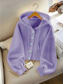 Women's Loose Hooded Cardigan - Comfortable Button Front Design, Casual Knit Sweater For Autumn/Winter