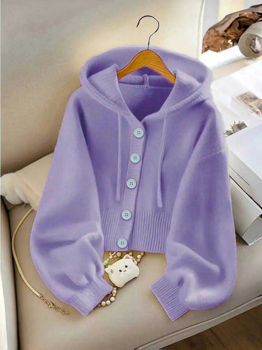 Women's Loose Hooded Cardigan - Comfortable Button Front Design, Casual Knit Sweater For Autumn/Winter