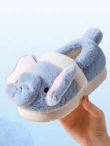 Nuevos pantuflas de invierno con diseño de elefante de dibujos animados para niños, cálidas, antideslizantes y lindas pantuflas de peluche para bebés