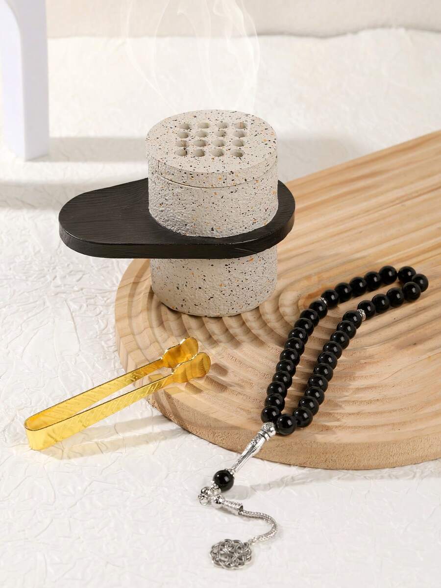 1 件/1 套树脂香炉/Bakhoor 香炉，黑白煤炭大理石图案树脂手持香炉，带盖款式。