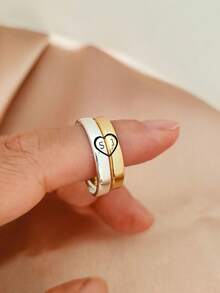 2PCS Personalized Heart Shaped Ring,Matching Ring For Couples,Romantic Double-Sided Engraving Ring,Letter Ring,Stainless Steel Jewelry,Anniversary Love Promise Rings,Wedding Ring,Valentine's Day, Christmas, Halloween Gifts