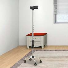 Quad Cane 4 Prong Small Base Feet Walking Stick Mobility Aid Height Adjustable - Silver - View 5